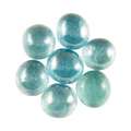 Pietre tonde di vetro colorato appiattite su un lato, 15-20 mm, 100g, 20-25 pz., Blu chiaro iridescente