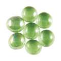 Pietre tonde di vetro colorato appiattite su un lato, 15-20 mm, 100g, 20-25 pz., Verde iridescente