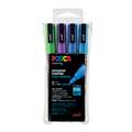 Uni Posca - Set da 4 marker PC-3ML glitter, Violetto, blu chiaro, blu scuro, verde scuro glitter
