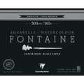 Clairefontaine - Fontaine, Blocco per acquerello nero, 20,3 x 25,4 cm, 300 g/m², fine (cold pressed), Blocco collato su 1 lato con 12 fogli