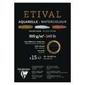 Clairefontaine - Etival, Blocco per acquerello, carta nera, A4, 21 x 29,7 cm, 300 g/m², fine (cold pressed)|grossa (torchon), blocco collato su 1 lato