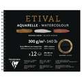 Clairefontaine - Etival, Blocco per acquerello, carta nera, 24 x 30 cm, 300 g/m², fine (cold pressed)|grossa (torchon), blocco spiralato