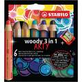 Stabilo - Arty, set di matite Woody 3 in 1 con temperamatite, set, 6 pezzi