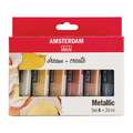 Talens - Amsterdam Standard, Set assortiti da 6 colori acrilici, Colori metallici