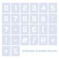 Qbix - Set di stencil con numeri e caratteri speciali, 7 cm, set, Carattere: San Serif