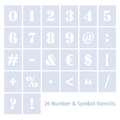 Qbix - Set di stencil con numeri e caratteri speciali, 5 cm, set, Carattere: Serif