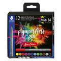 Staedtler - Pigment Arts Pen, Set tematici di 12 Brush Pen 371, Basic Colours, set, punta a pennello