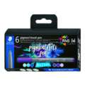 Staedtler - Pigment Arts Pen, Set tematici da 6 Brush Pen 371, Blues & Violets, set, punta a pennello