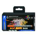 Staedtler - Pigment Arts Pen, Set tematici da 6 Brush Pen 371, Greys & Caramels, set, punta a pennello