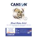 Canson - Mixed Media Artists, Carta per tecniche miste, A3, 29,7 x 42 cm, 300 g/m², fine, Blocco collato su 1 lato con 25 fogli