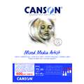 Canson - Mixed Media Artists, Carta per tecniche miste, A3, 29,7 x 42 cm, 600 g/m², fine, Blocco collato su 1 lato con 15 fogli