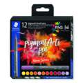Staedtler - Pigment Arts Pen, Set tematici di 12 Brush Pen 371, Warm Colours, set, punta a pennello