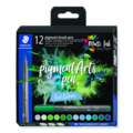 Staedtler - Pigment Arts Pen, Set tematici di 12 Brush Pen 371, Cool Colours, set, punta a pennello