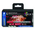 Staedtler - Pigment Arts Pen, Set tematici da 6 Brush Pen 371, Reds & Browns, set, punta a pennello