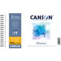 Canson - Montval, Cartoncino per acquerello, grana fine, 13,5 x 21 cm, 300 g/m², fine (cold pressed), 12 ff. - spiralato sul lato corto