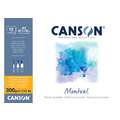 Canson - Montval, Cartoncino per acquerello, grana fine, A3, 29,7 x 42 cm, 300 g/m², fine (cold pressed), 12 ff. - collato su un lato