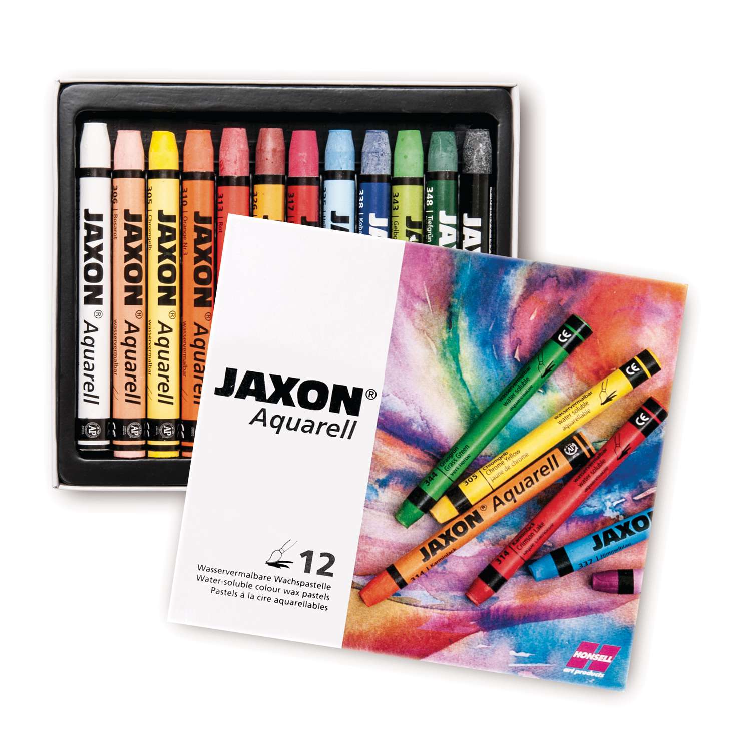 Jaxon - Aquarell, Set di pastelli a cera acquerellabili in scatola di  cartone