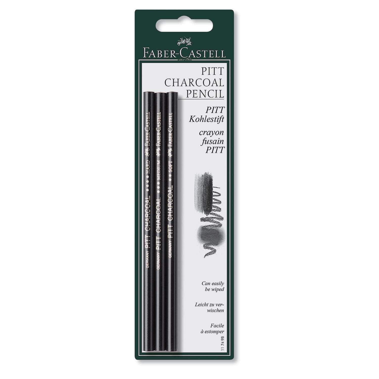 Faber-Castell - Pitt, set di tre matite carboncino