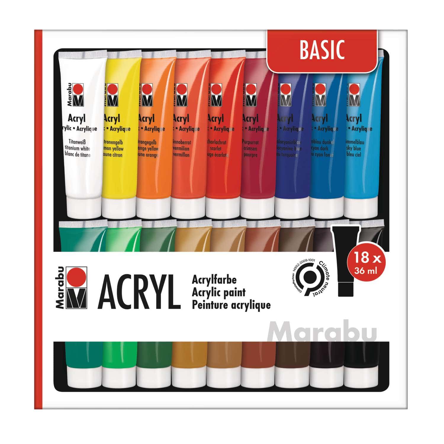 Marabu - Acryl Basic, Set di colori acrilici per principianti