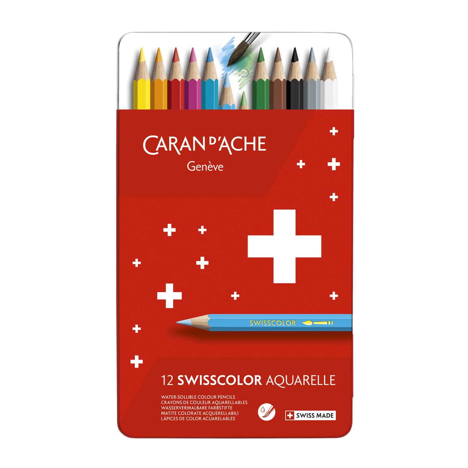 Caran D'Ache - Swisscolor, Set di matite colorate acquerellabili in  astuccio di metallo
