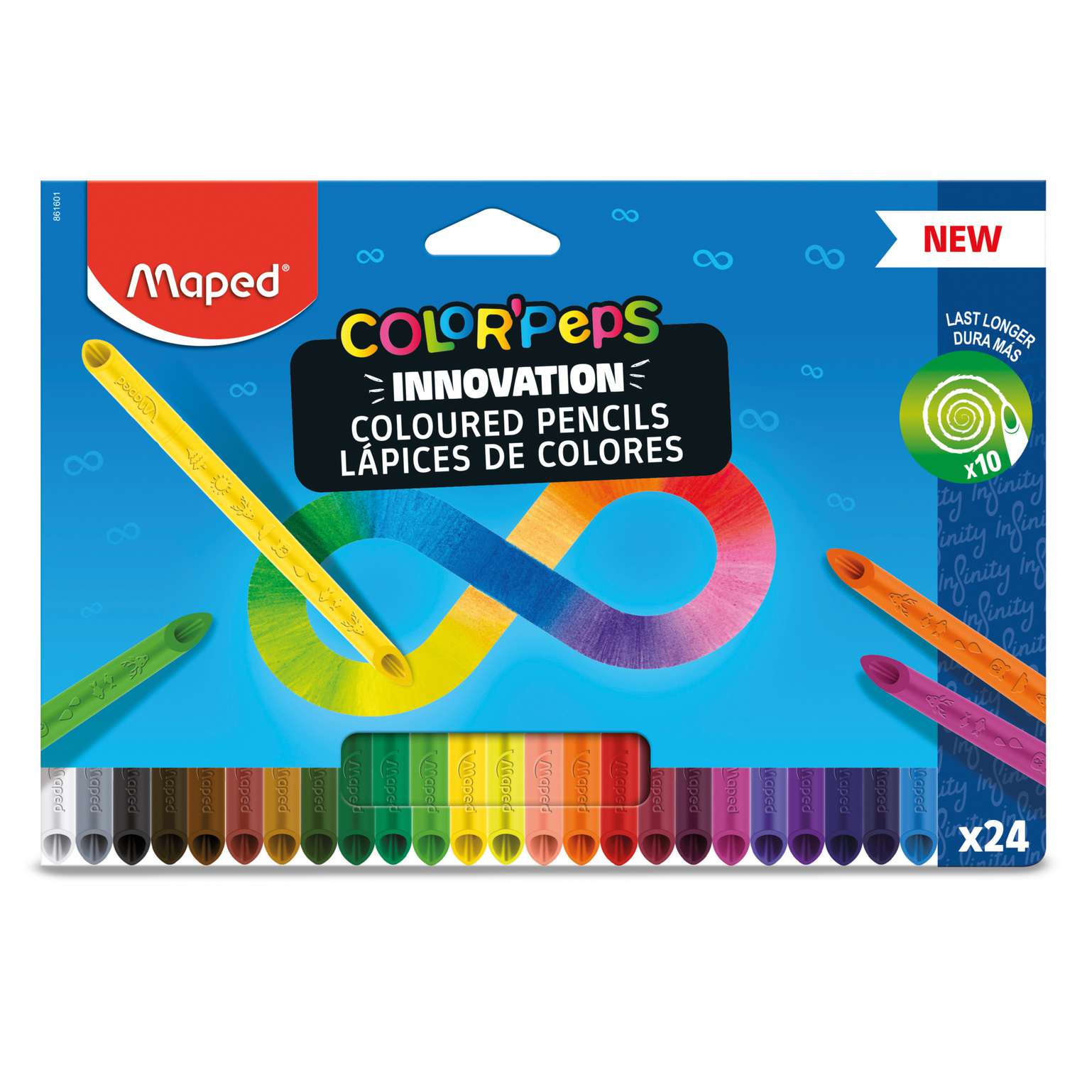 Maped - Matite colorate School'Peps Infinity - Utilizzabile - Zero Rifiuti - Senza Taglio - Duro Molto Lungo - Forma Triangolare ergonomica - Confezione da 144 Matite