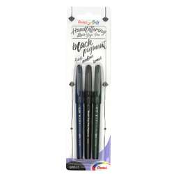Pentel - Brush Sign Pen Black Pigment, Set da 3