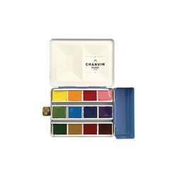 Charvin - Collection Diamant, Set di 12 acquerelli extrafini in confezione di metallo con serbatoio