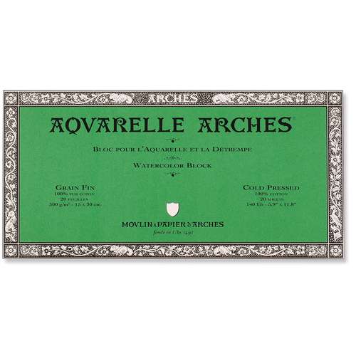 23 x 31 cm 300 g/mq Carta per acquerello Arches 12 fogli gommata grana fine 1 lato 