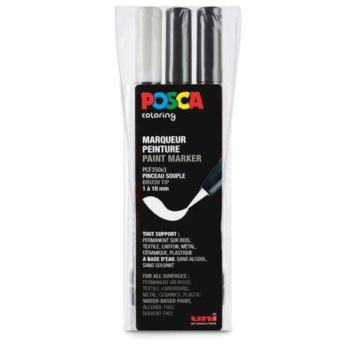 Uni Posca Brush-Marker Set PCF-350, black & white 
