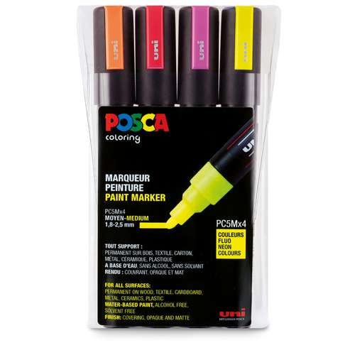 Uni Posca - PC-5M, Set da 4 marker neon 