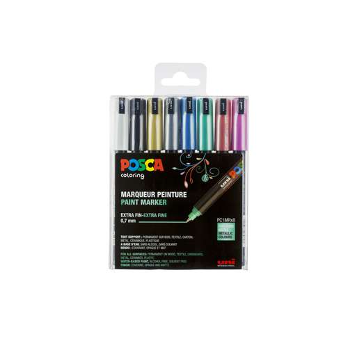 Uni Posca - PC-1MR, Set da 8 marker in colori metallici 