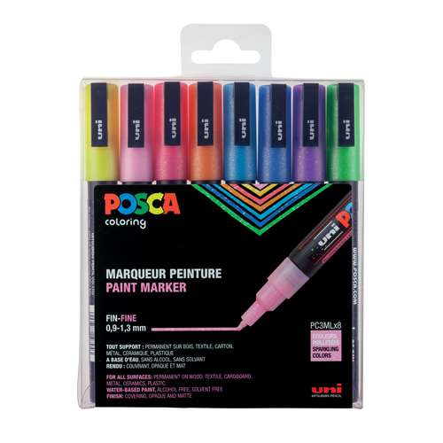 Uni Posca - PC-3ML, Set da 8 marker glitter 