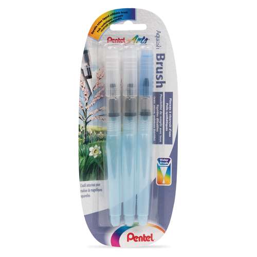 Pentel - Aquash Brush, Set da 3 pennelli con serbatoio 