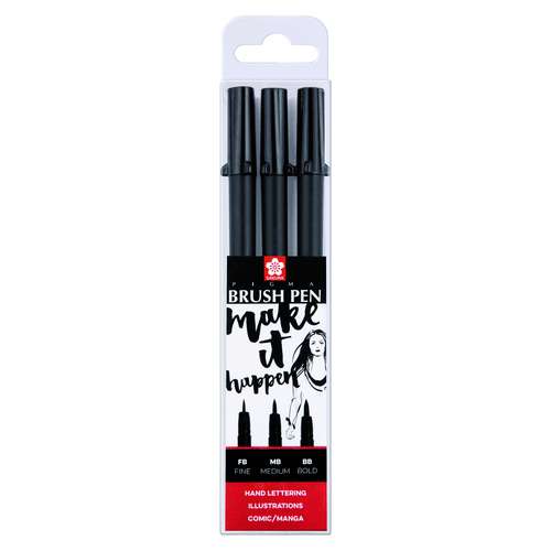 Sakura - Pigma Brush Pen, Set di 3 penne a pennello nere 