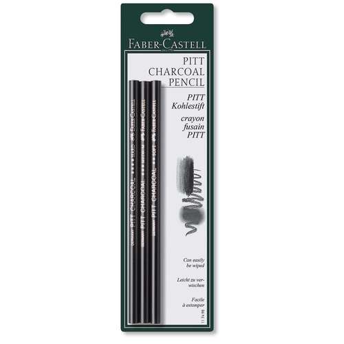 Faber-Castell - Pitt, set di tre matite carboncino 