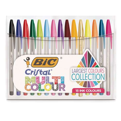 Bic - Cristal Multicolour, Set di 15 penne a sfera 