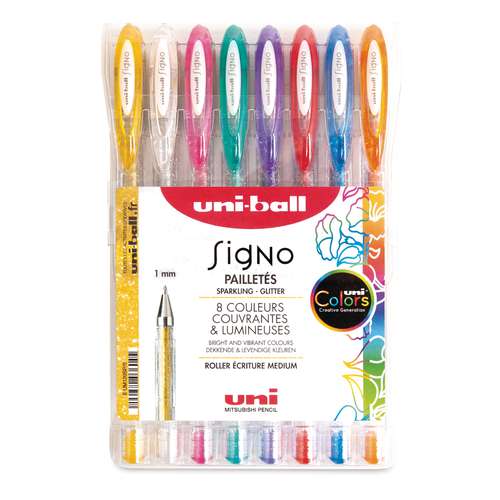 Uni Ball - Signo Glitter UM120SP, Set di 8 penne gel 
