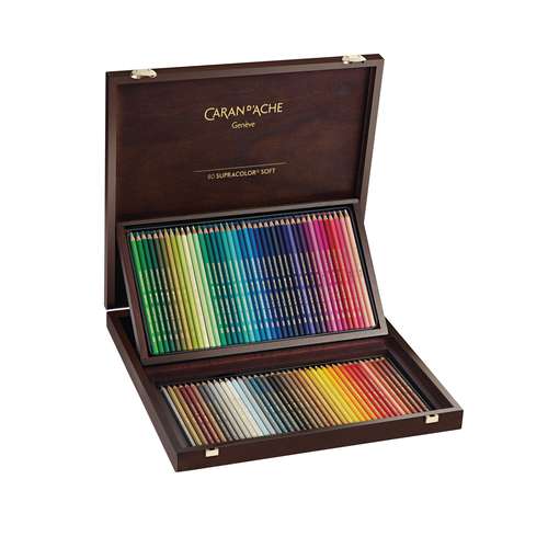 Caran D'Ache - Supracolor Soft Aquarelle, 80 matite in valigetta di legno 