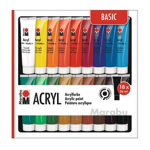 Marabu - Acryl Basic, Set di colori acrilici per principianti 