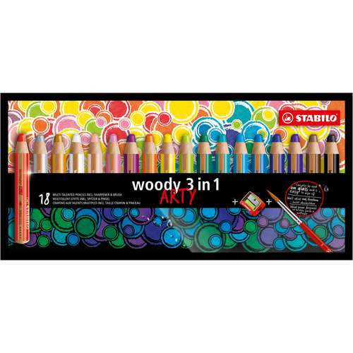 Stabilo - Woody 3 in 1, Set con pennello e temperino 