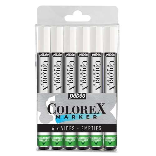 Pébéo - Colorex, Set da 6 marker vuoti per inchiostro per acquerello 