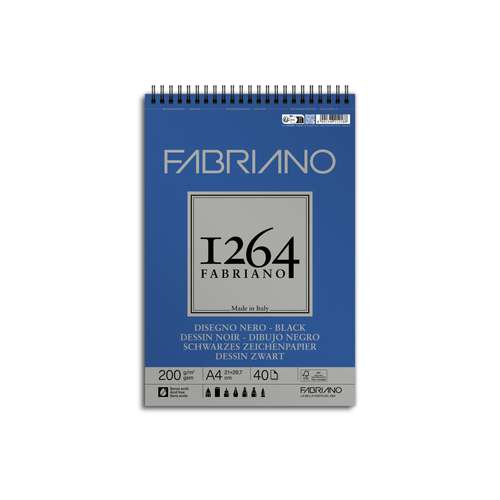 Fabriano - 1264, Blocco da disegno nero, A4, 21 x 29,7 cm, 200 g/m², ruvida  | 60939