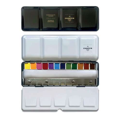 Charvin - Acquerelli extra-fini, Set da viaggio con 12 x 1/2 godet 