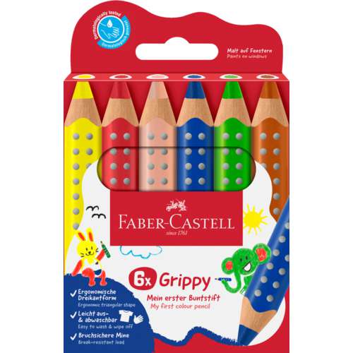 Faber-Castell - Grippy, Set da 6 matite colorate 