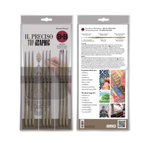 Borciani & Bonazzi - Top Graphic Preciso, Set di 9 pennelli sintetici per dettagli 